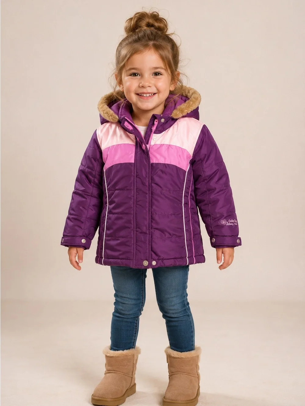 OshKosh B'gosh Purple & Pink Colorblock Girls Hooded Winter Coat